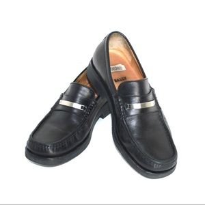 Bally Black Leather Penny Loafers with Silver Accent